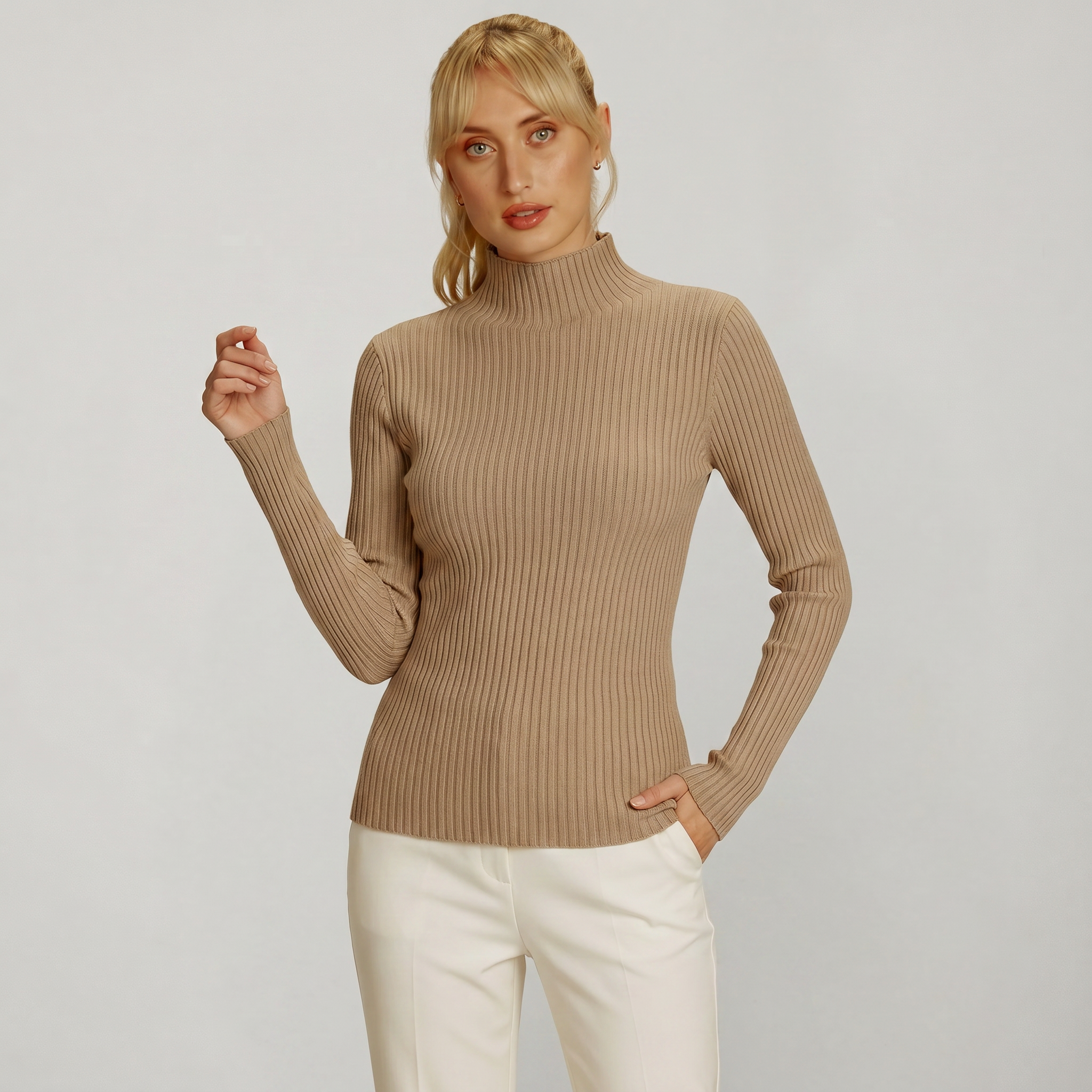 Women’s Ribbed Knit Turtleneck Sweater - Slim Fit Long Sleeve Pullover