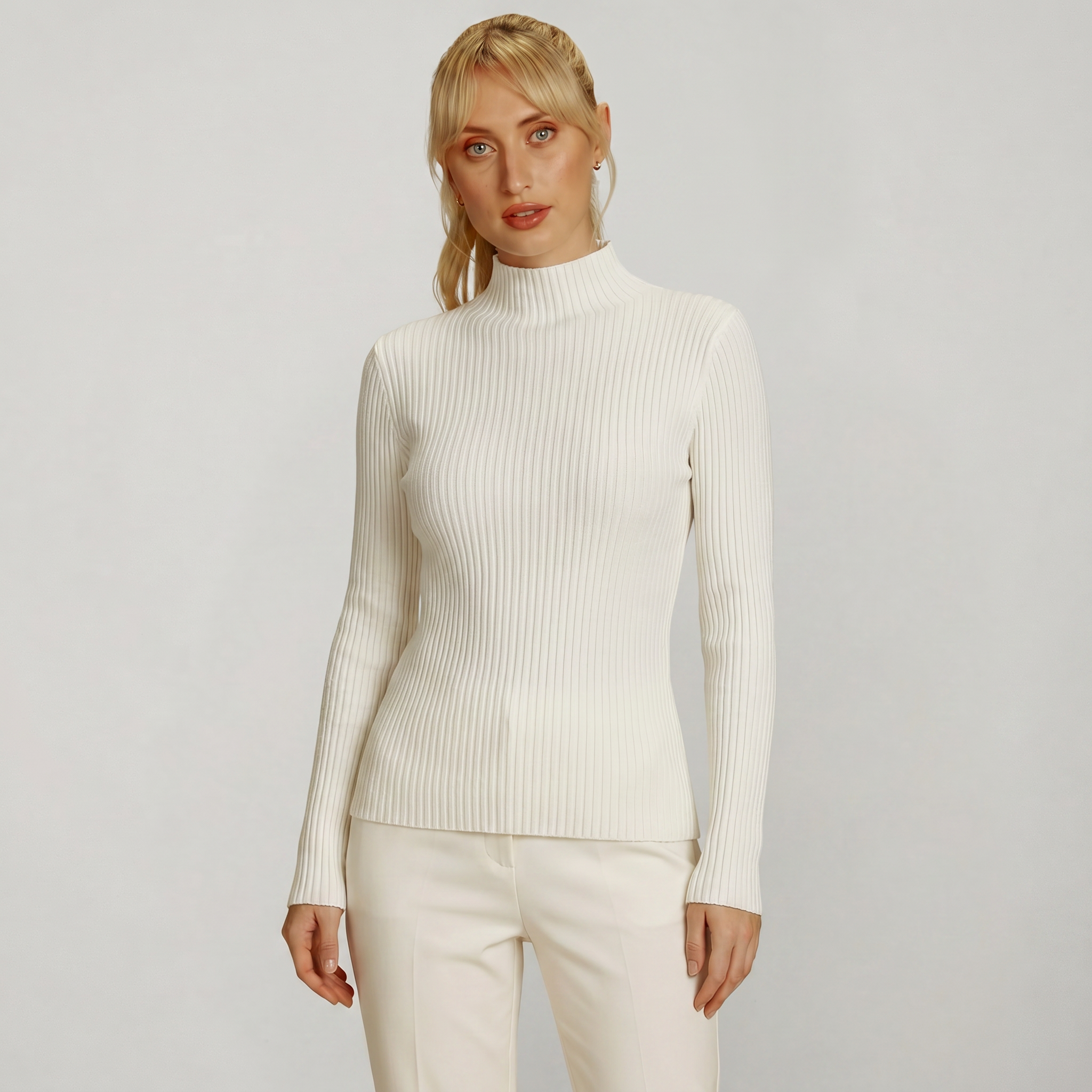 Women’s Ribbed Knit Turtleneck Sweater - Slim Fit Long Sleeve Pullover