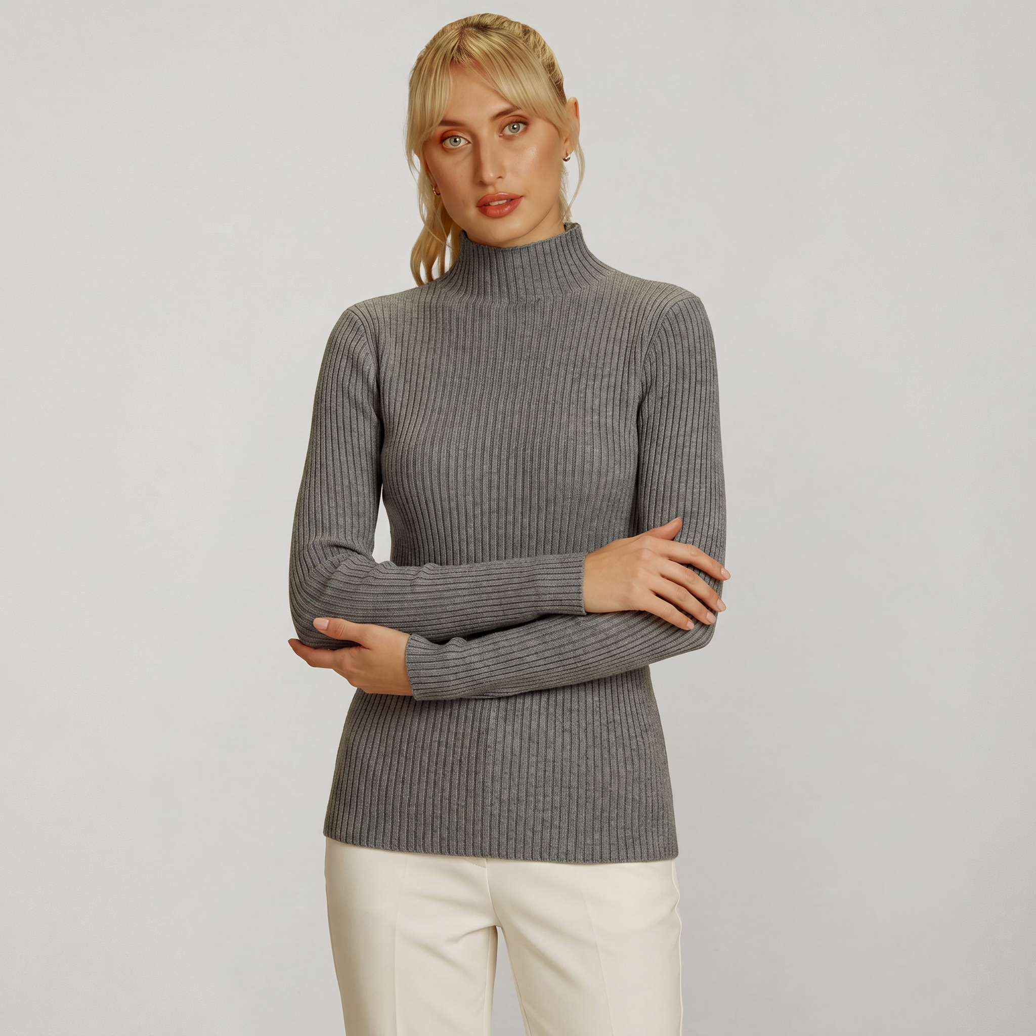 Women’s Ribbed Knit Turtleneck Sweater - Slim Fit Long Sleeve Pullover