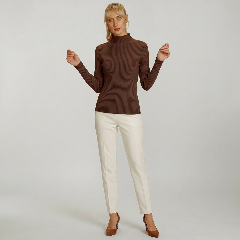 Women’s Ribbed Knit Turtleneck Sweater - Slim Fit Long Sleeve Pullover
