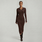 Women’s Ribbed Midi Dress - Long Sleeve Slim Fit Elegant Dress