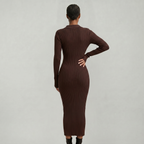 Women’s Ribbed Midi Dress - Long Sleeve Slim Fit Elegant Dress