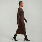 Women’s Ribbed Midi Dress - Long Sleeve Slim Fit Elegant Dress