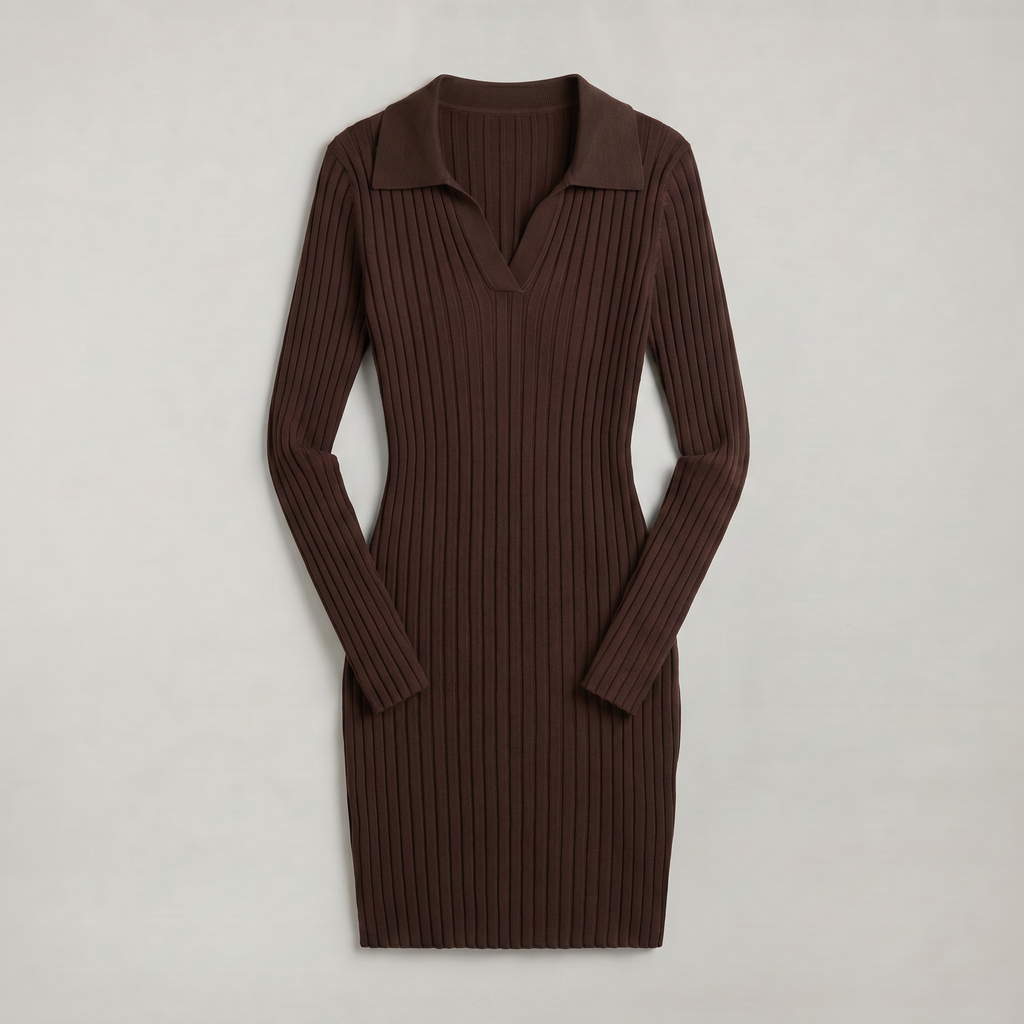 Women’s Ribbed Midi Dress - Long Sleeve Slim Fit Elegant Dress