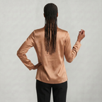Women’s Satin Blouse - Draped Collar Long Sleeve Regular Fit