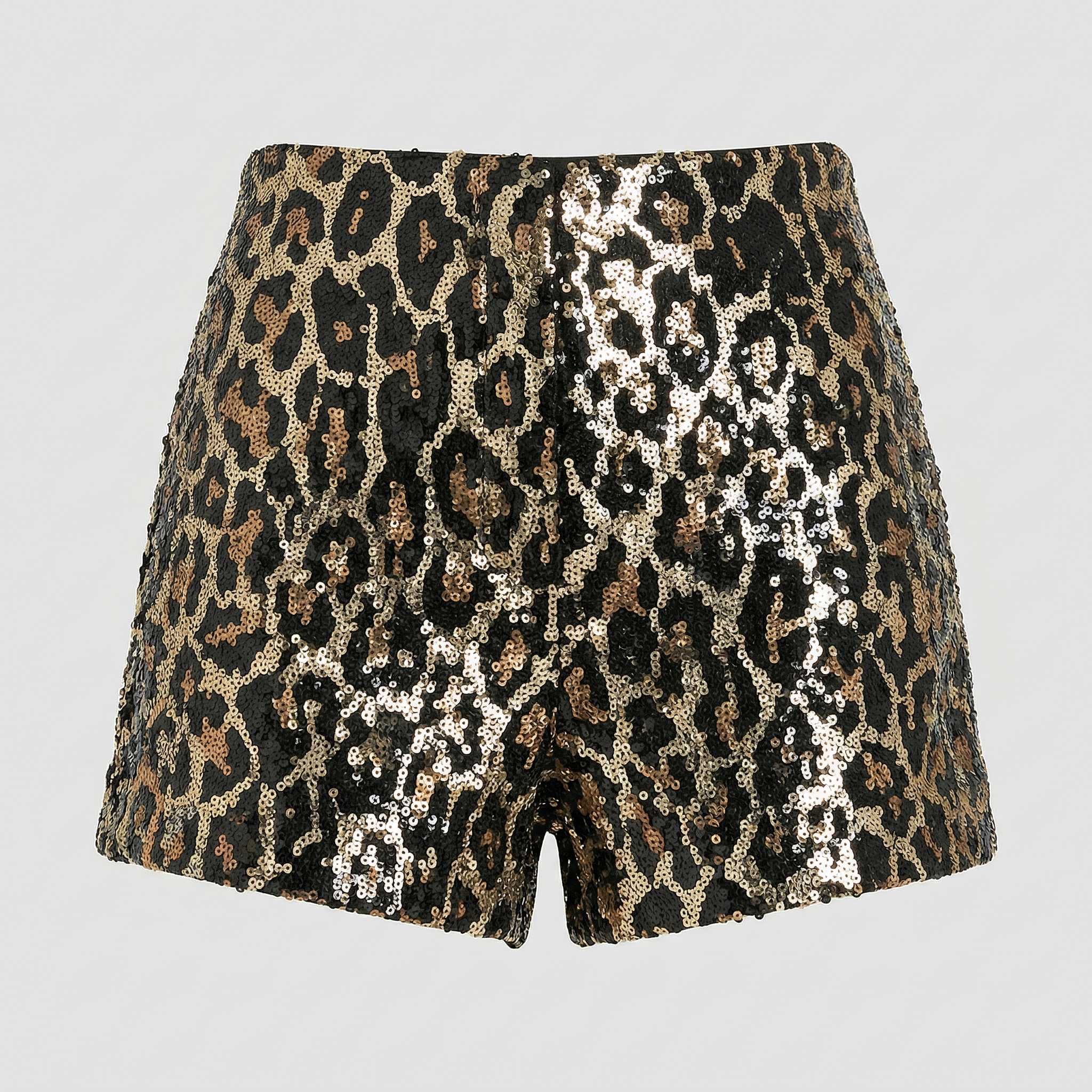 Women’s Sequin Leopard Print Shorts - High Waist Slim Fit