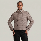 Women’s Short Checkered Coat - High Collar Button Front Jacket