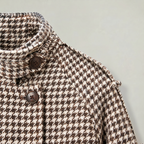 Women’s Short Checkered Coat - High Collar Button Front Jacket