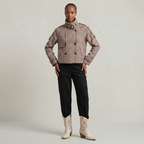 Women’s Short Checkered Coat - High Collar Button Front Jacket
