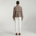 Women’s Short Checkered Coat - High Collar Button Front Jacket