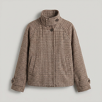 Women’s Short Checkered Coat - High Collar Button Front Jacket