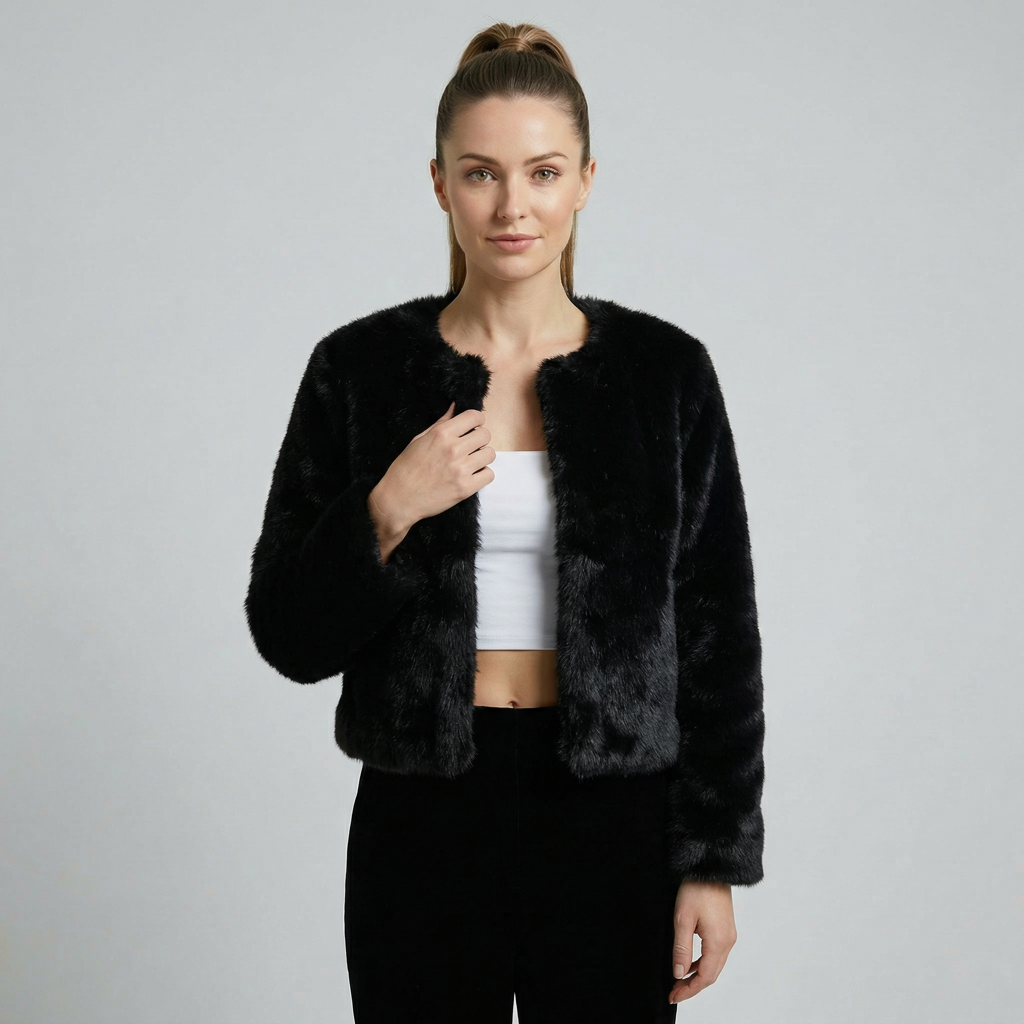 Women's Short Fluffy Faux fur jacket