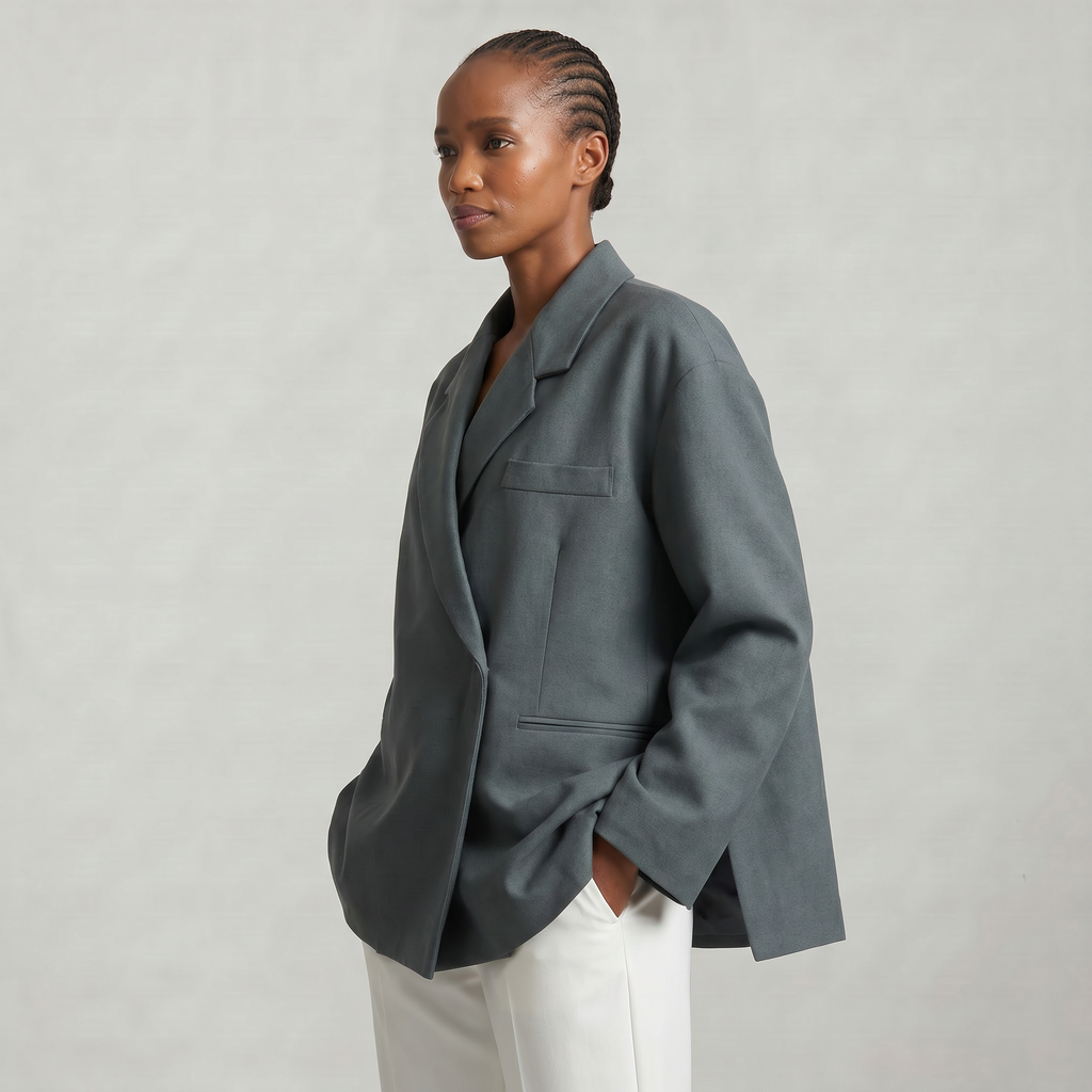 Women’s Oversized Side Slit Blazer - Flip Collar Long Sleeve Suit Jacket