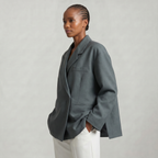 Women’s Oversized Side Slit Blazer - Flip Collar Long Sleeve Suit Jacket