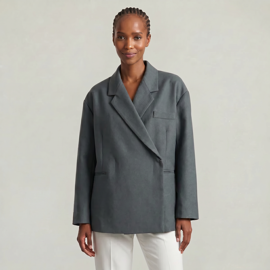 Women’s Oversized Side Slit Blazer - Flip Collar Long Sleeve Suit Jacket