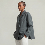 Women’s Oversized Side Slit Blazer - Flip Collar Long Sleeve Suit Jacket