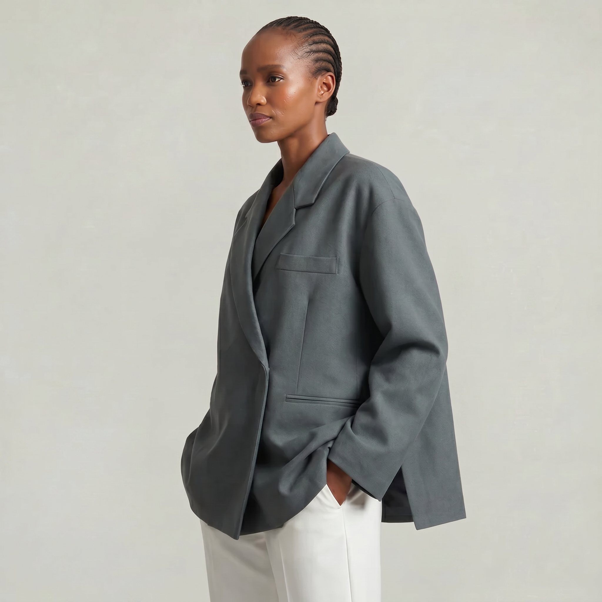 Women’s Oversized Side Slit Blazer - Flip Collar Long Sleeve Suit Jacket