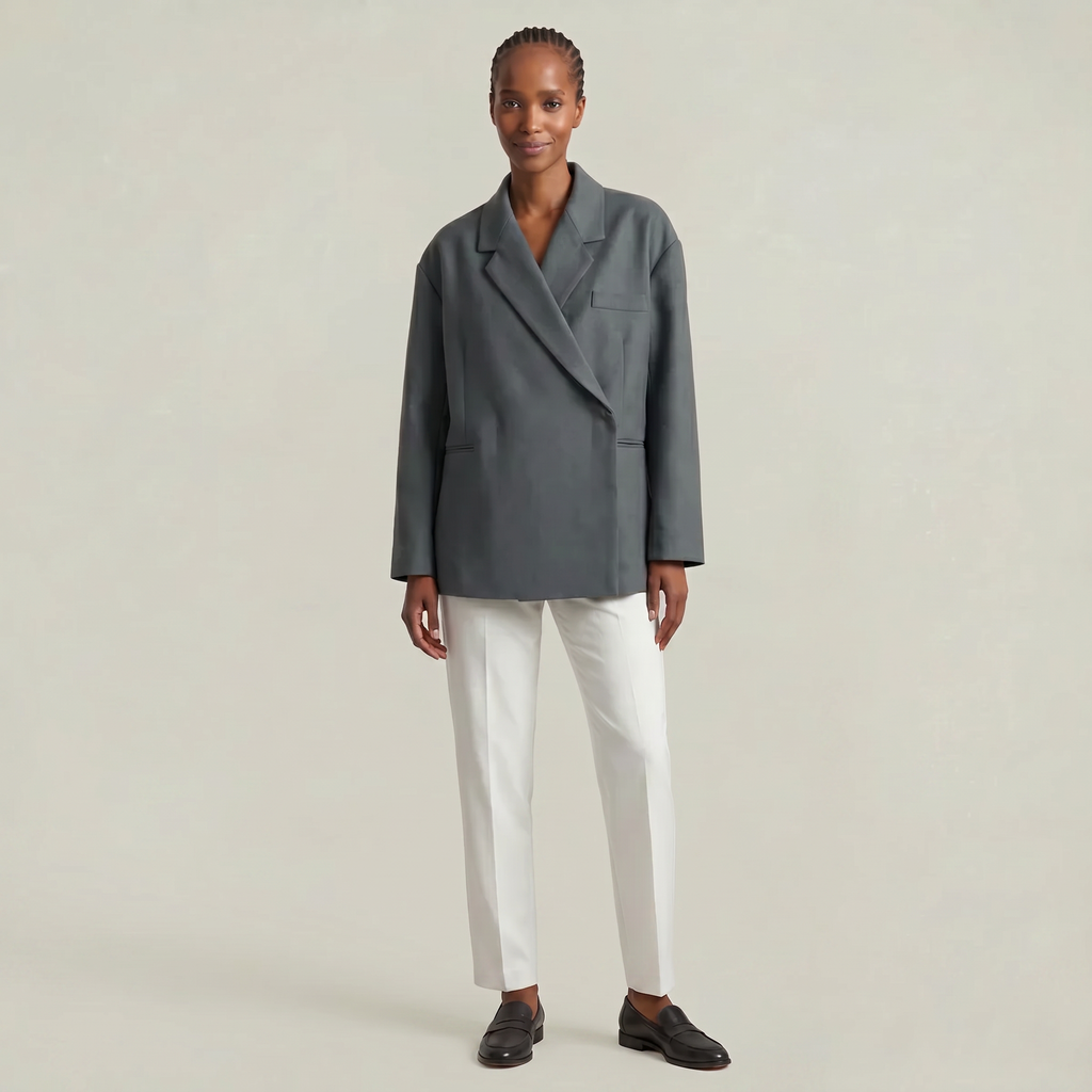 Women’s Oversized Side Slit Blazer - Flip Collar Long Sleeve Suit Jacket