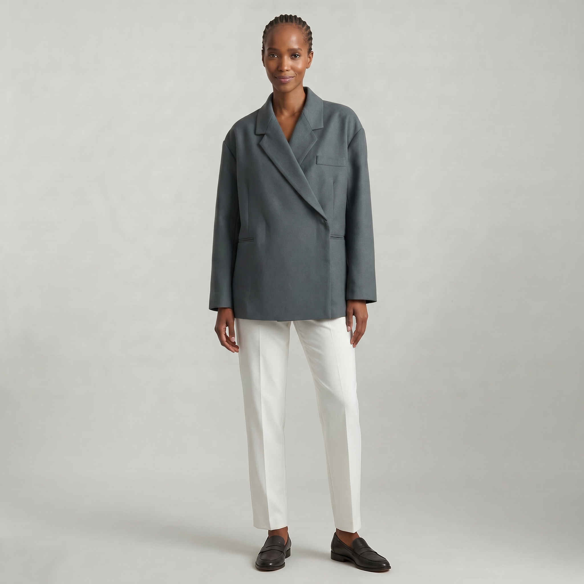 Women’s Oversized Side Slit Blazer - Flip Collar Long Sleeve Suit Jacket