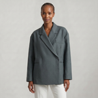 Women’s Oversized Side Slit Blazer - Flip Collar Long Sleeve Suit Jacket