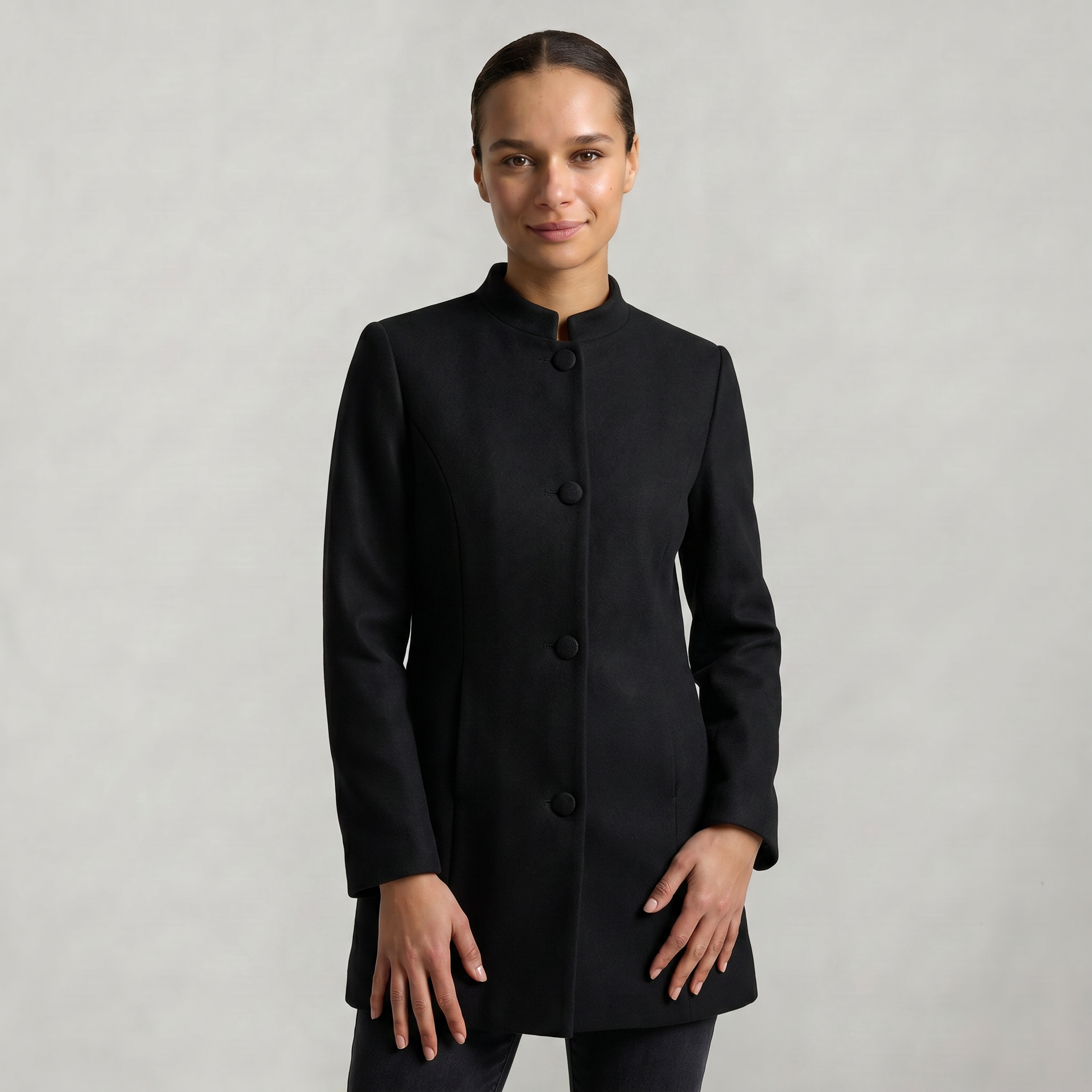 Women’s Stand-Up Collar  Jacket - Button-Up Long Sleeve Fit