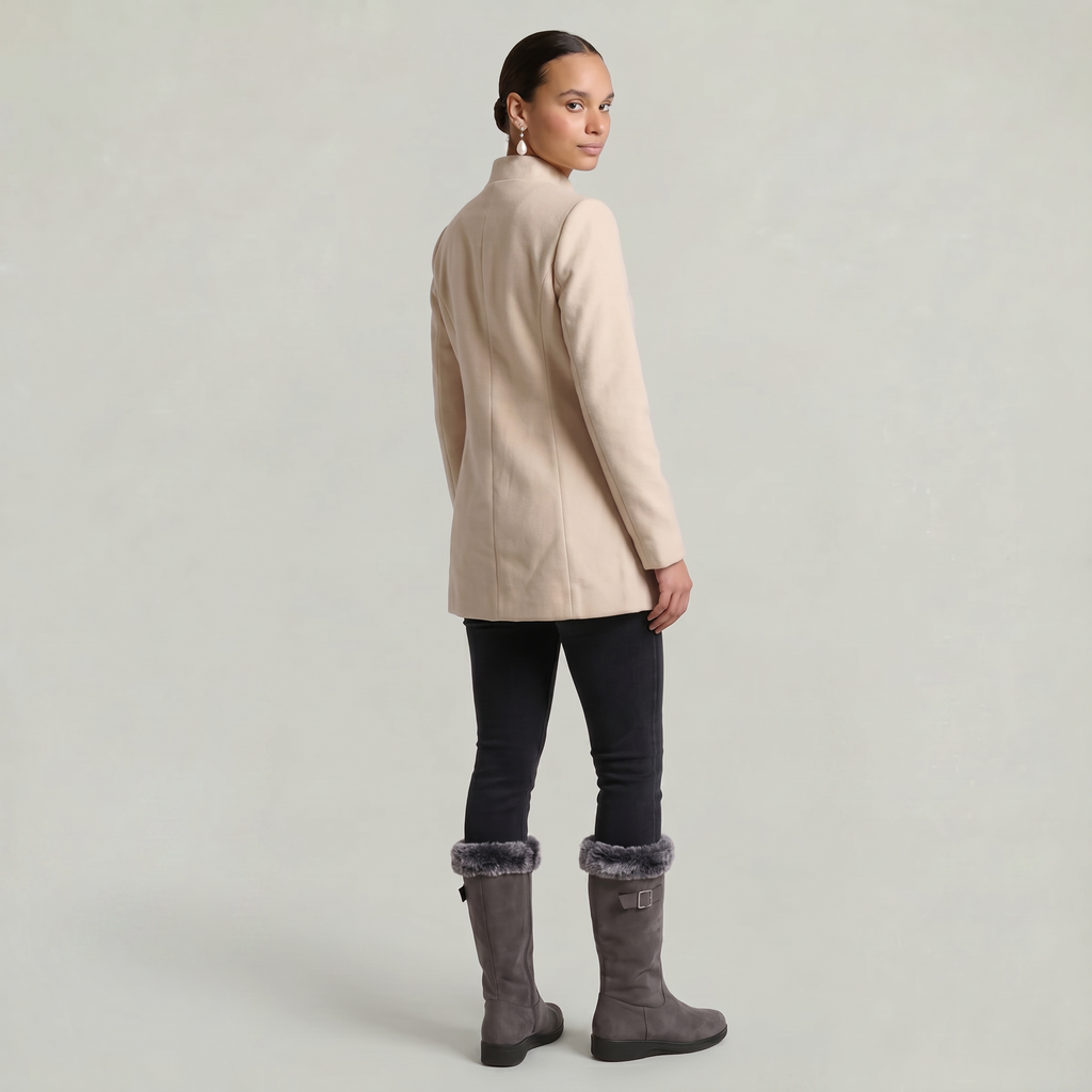 Women’s Stand-Up Collar  Jacket - Button-Up Long Sleeve Fit