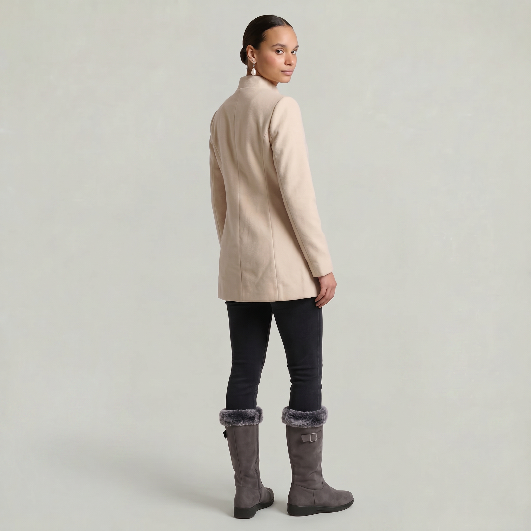 Women’s Stand-Up Collar  Jacket - Button-Up Long Sleeve Fit