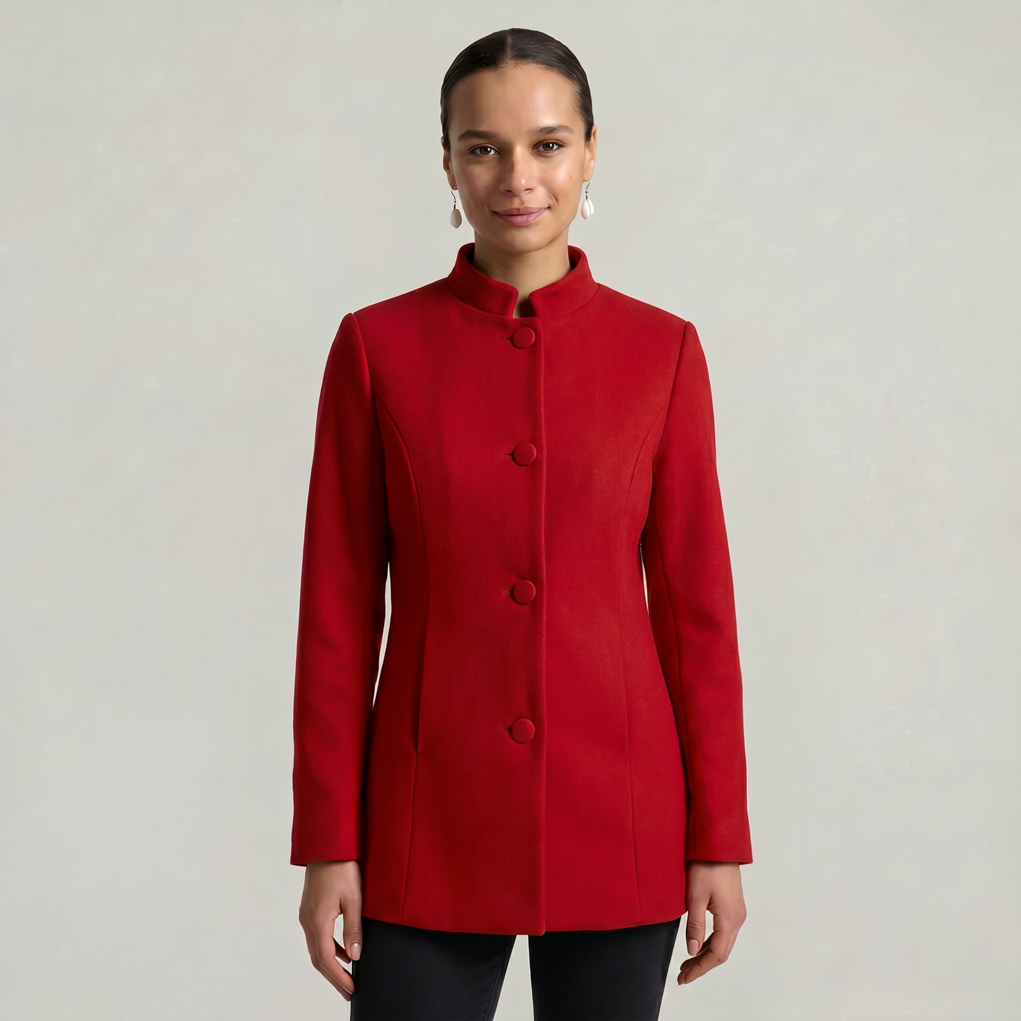 Women’s Stand-Up Collar  Jacket - Button-Up Long Sleeve Fit