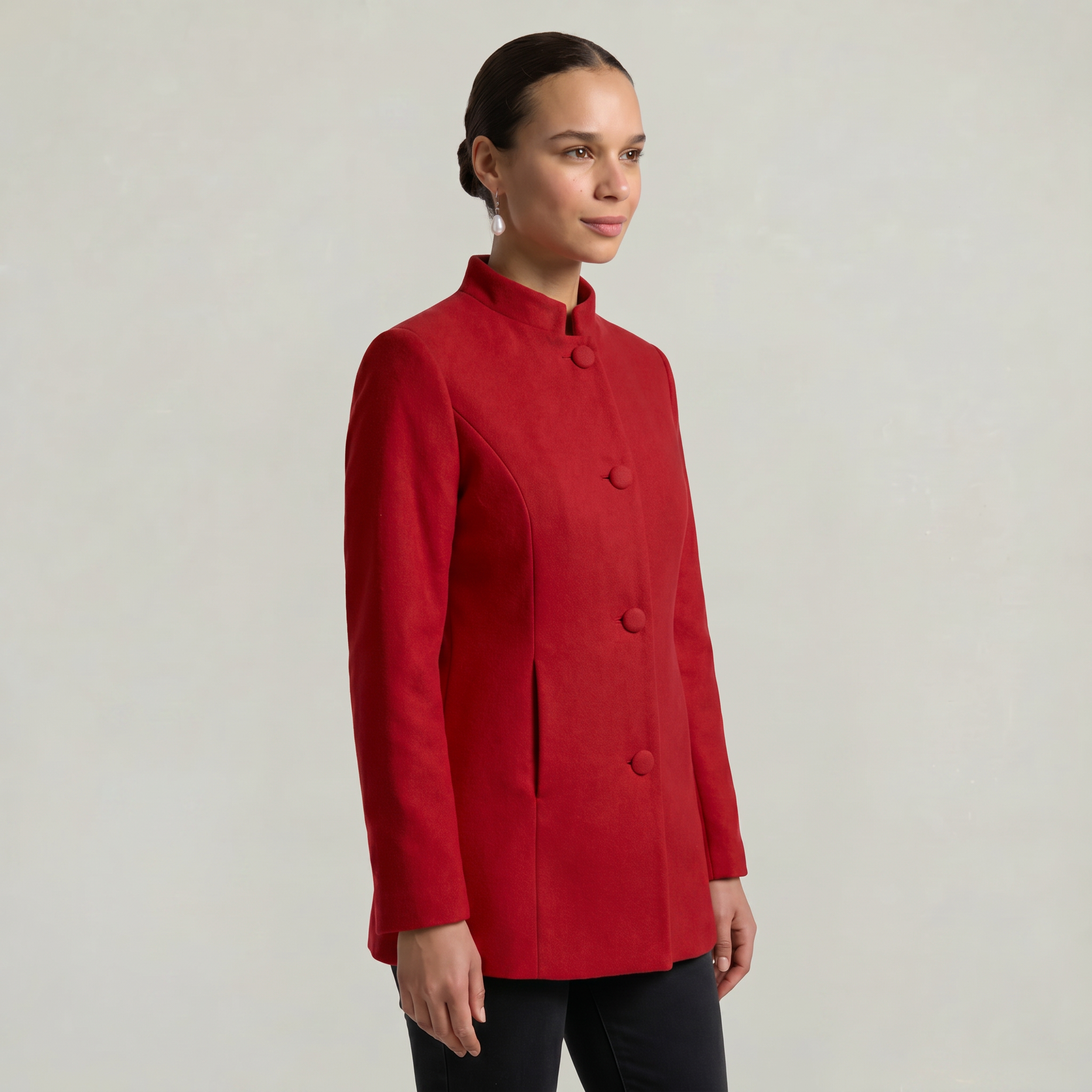 Women’s Stand-Up Collar  Jacket - Button-Up Long Sleeve Fit