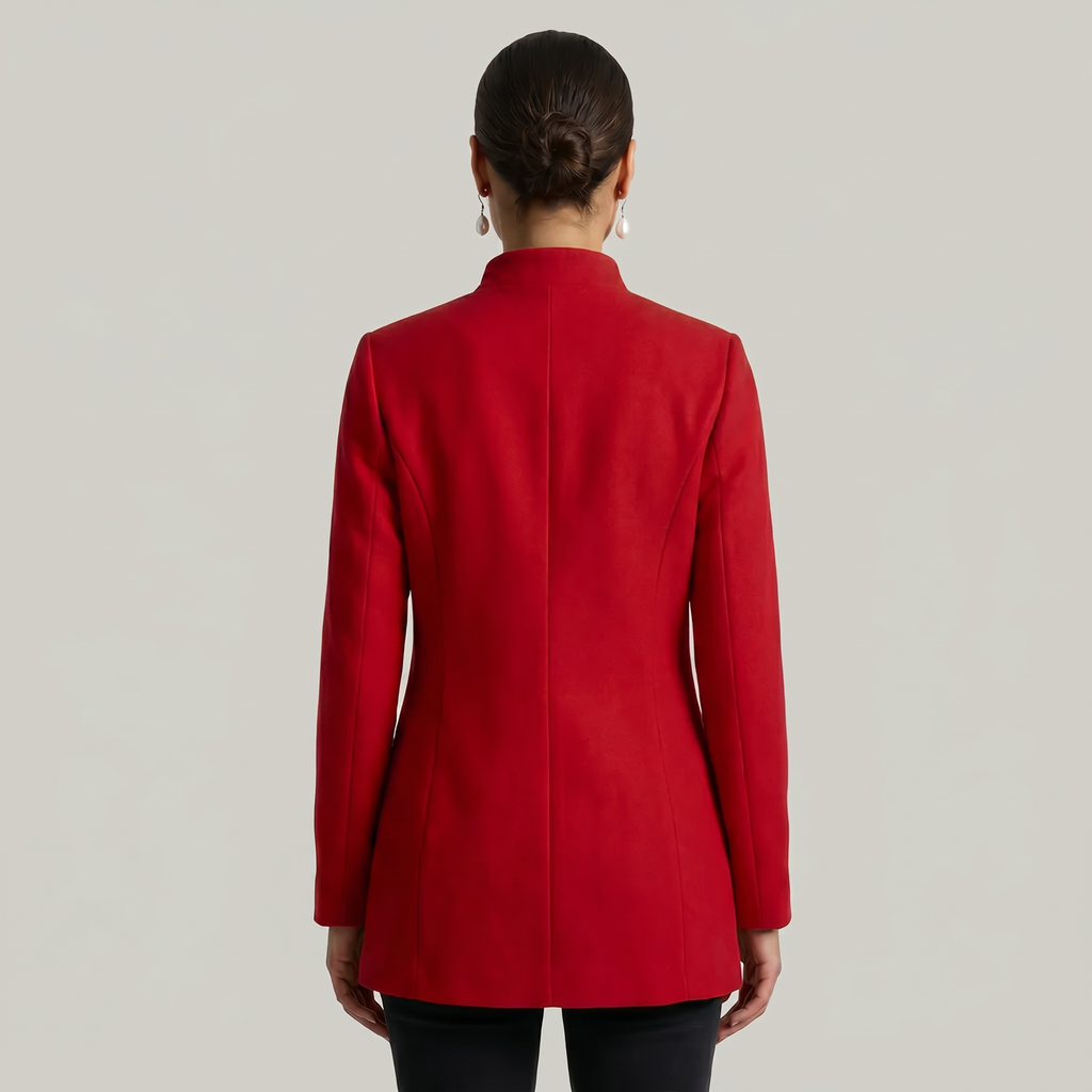 Women’s Stand-Up Collar  Jacket - Button-Up Long Sleeve Fit