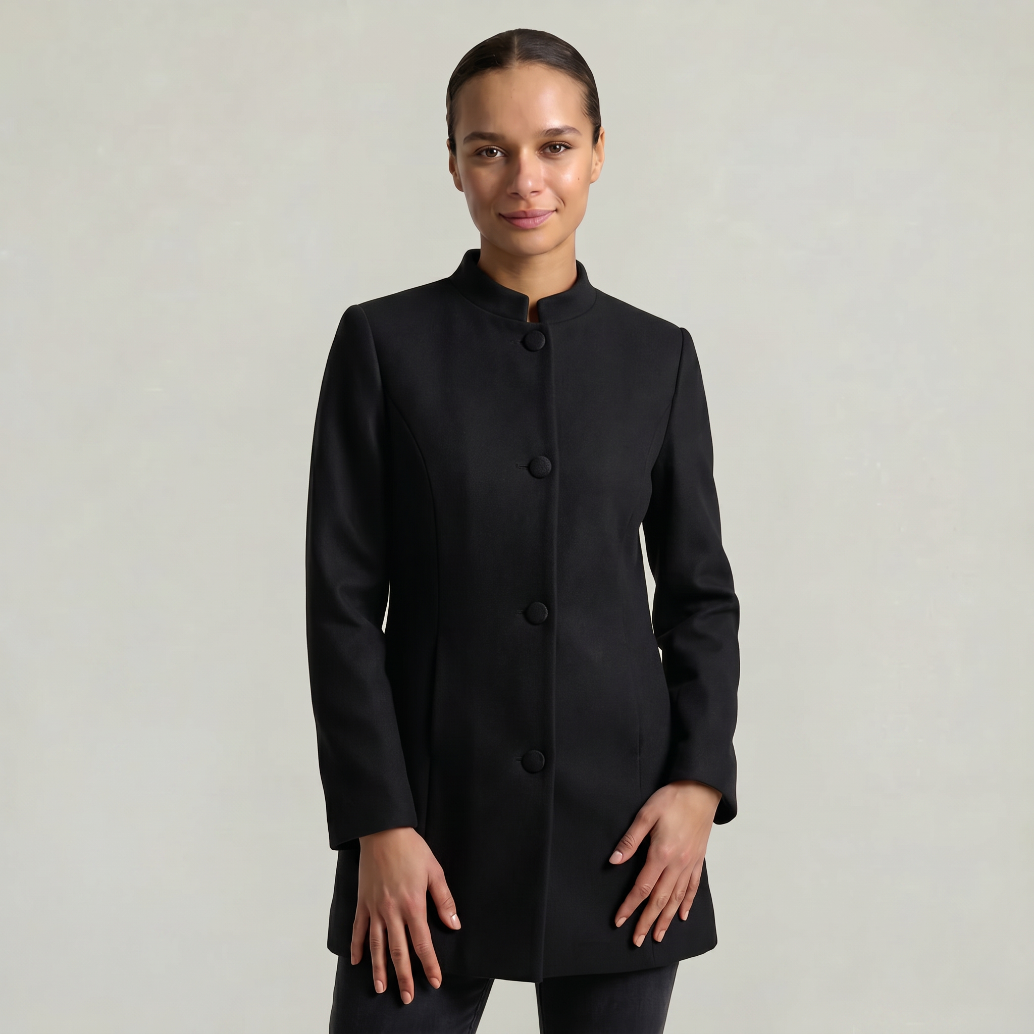 Women’s Stand-Up Collar  Jacket - Button-Up Long Sleeve Fit