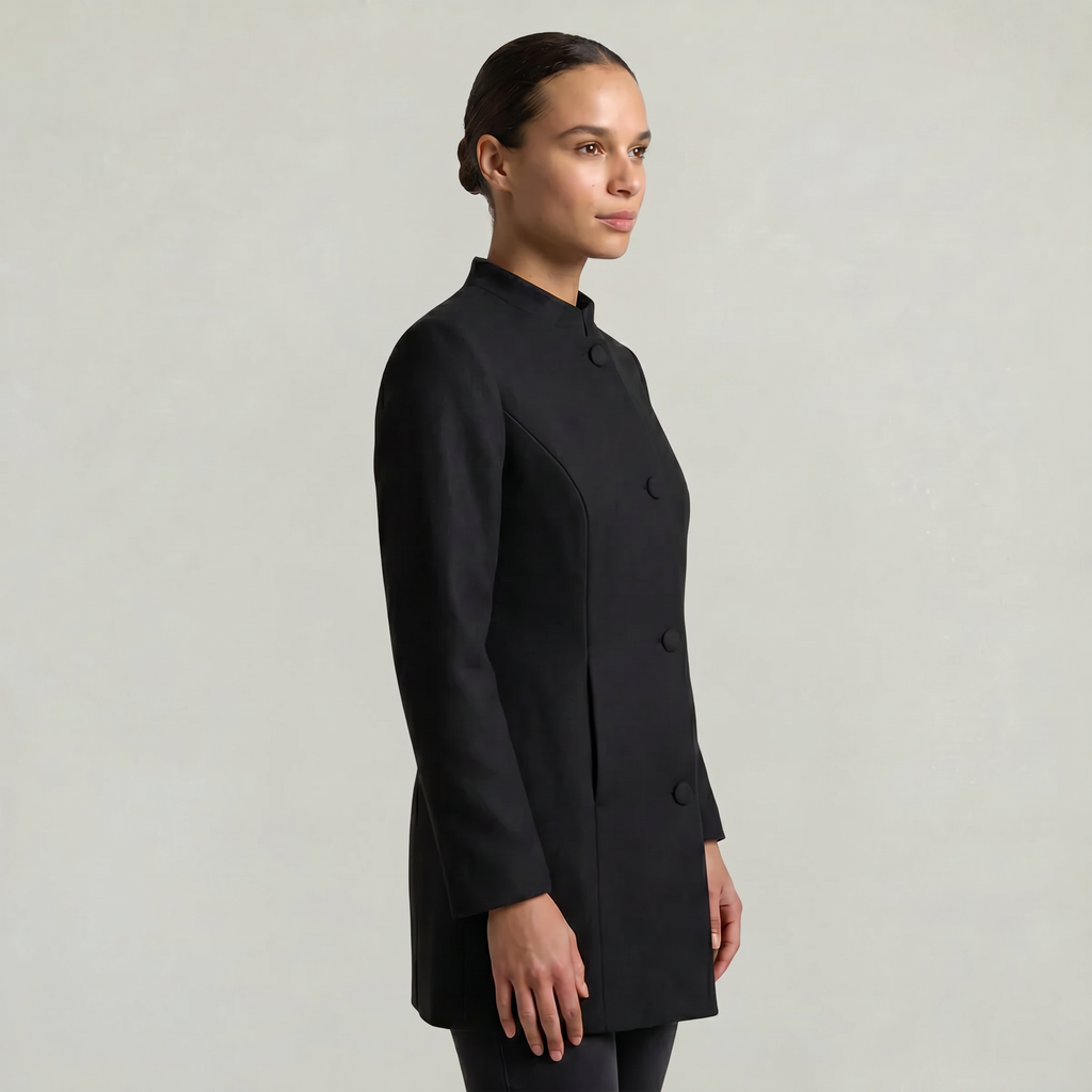 Women’s Stand-Up Collar  Jacket - Button-Up Long Sleeve Fit