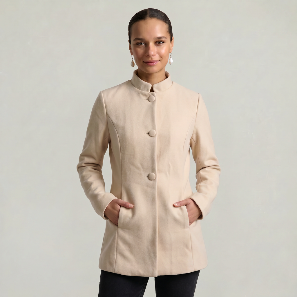 Women’s Stand-Up Collar  Jacket - Button-Up Long Sleeve Fit