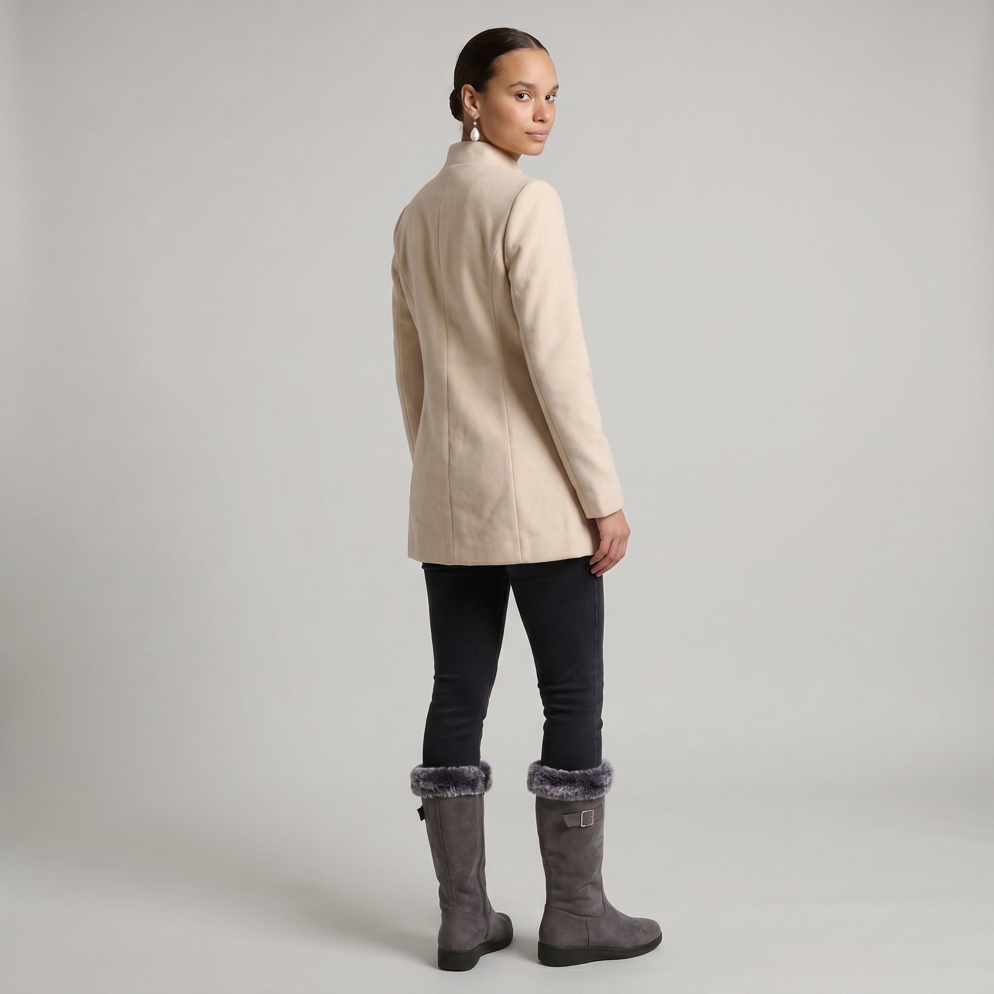 Women’s Stand-Up Collar  Jacket - Button-Up Long Sleeve Fit