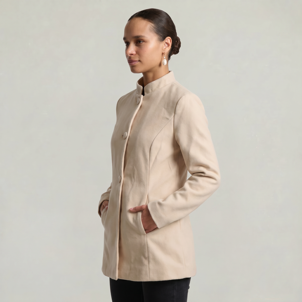 Women’s Stand-Up Collar  Jacket - Button-Up Long Sleeve Fit