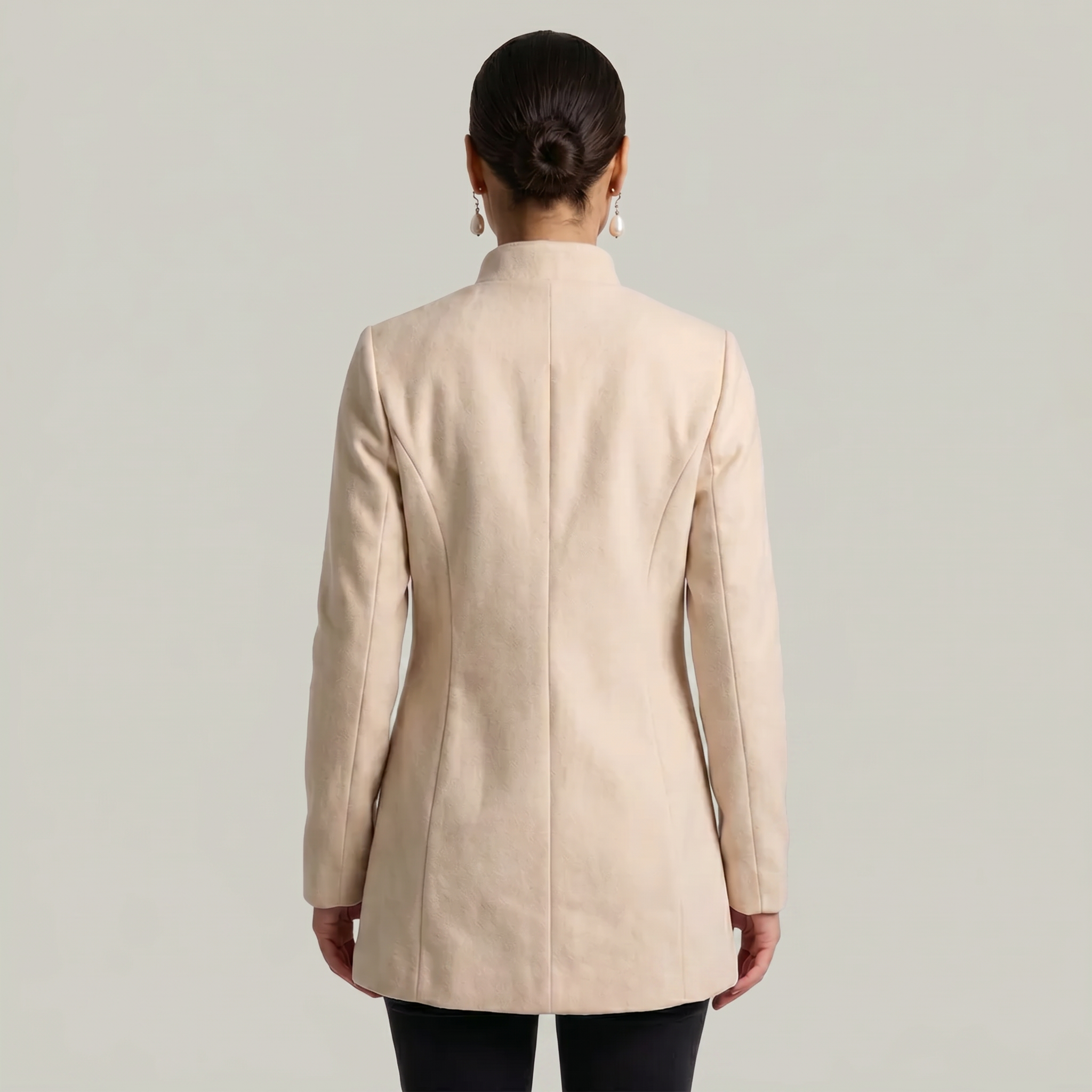 Women’s Stand-Up Collar  Jacket - Button-Up Long Sleeve Fit