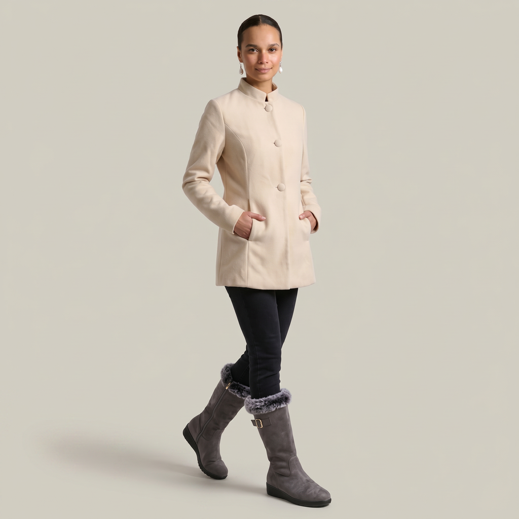 Women’s Stand-Up Collar  Jacket - Button-Up Long Sleeve Fit