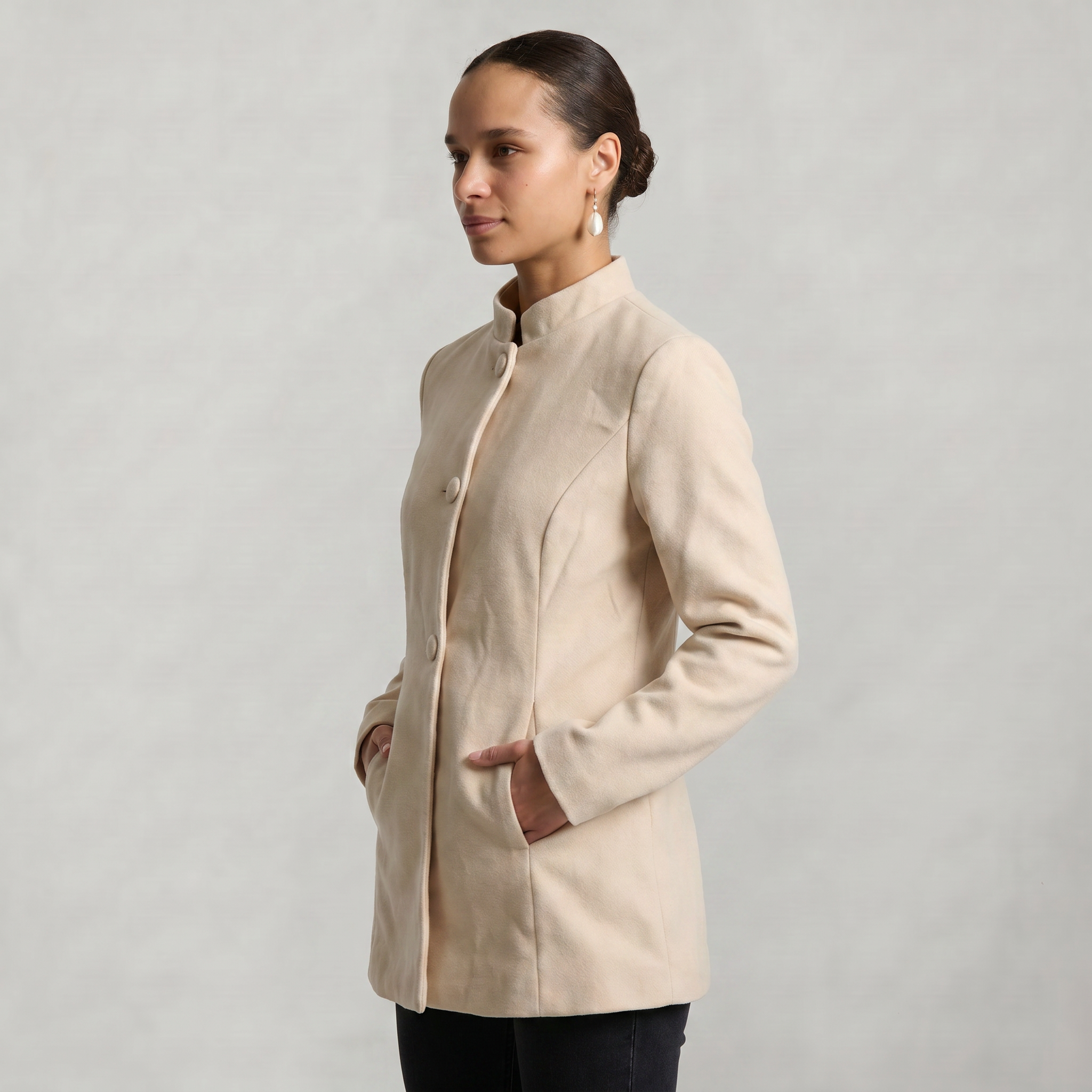 Women’s Stand-Up Collar  Jacket - Button-Up Long Sleeve Fit