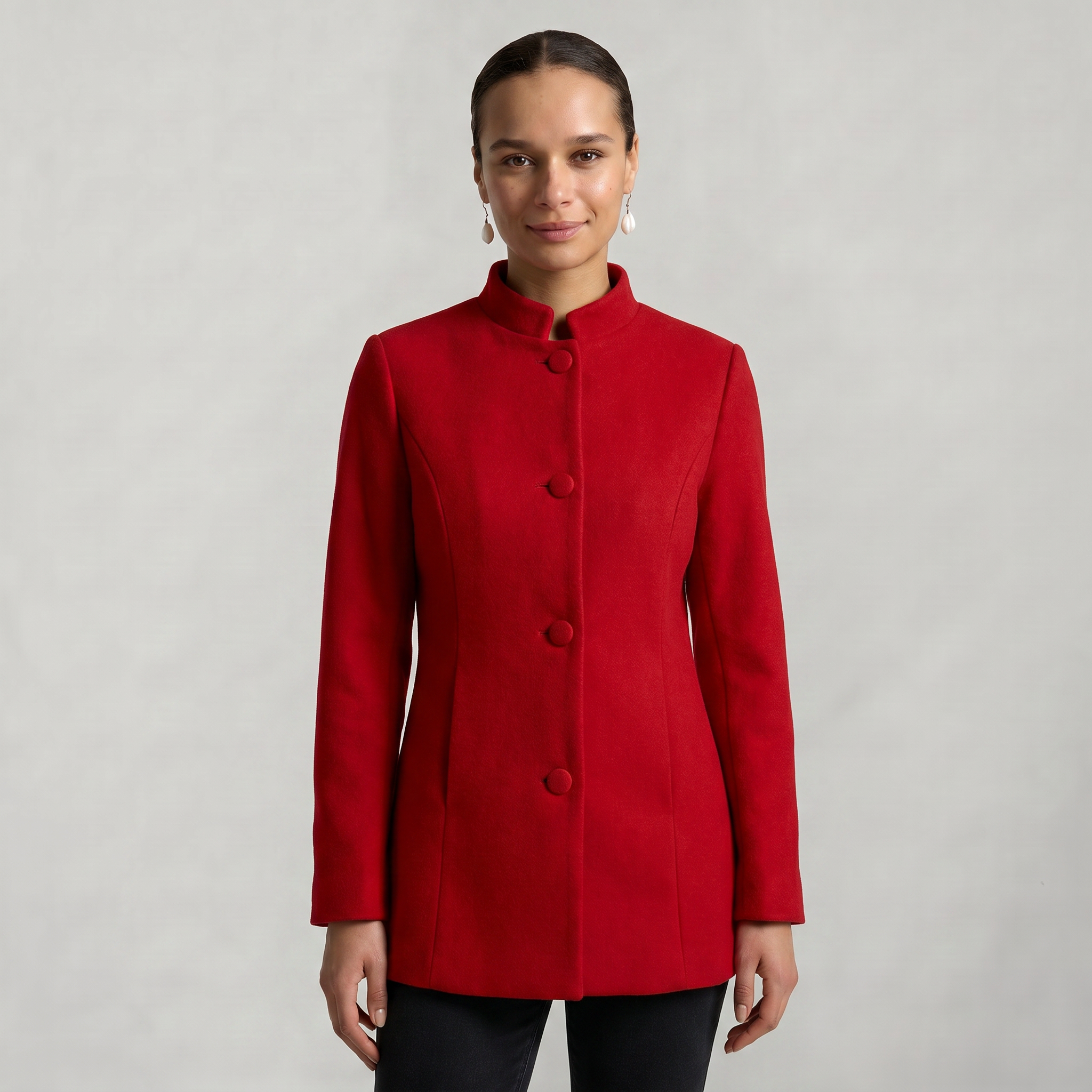 Women’s Stand-Up Collar  Jacket - Button-Up Long Sleeve Fit