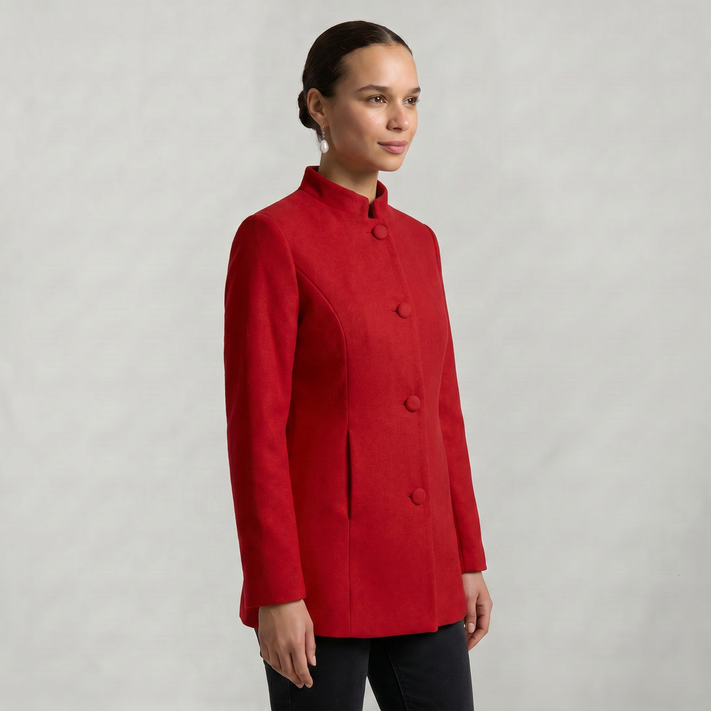 Women’s Stand-Up Collar  Jacket - Button-Up Long Sleeve Fit