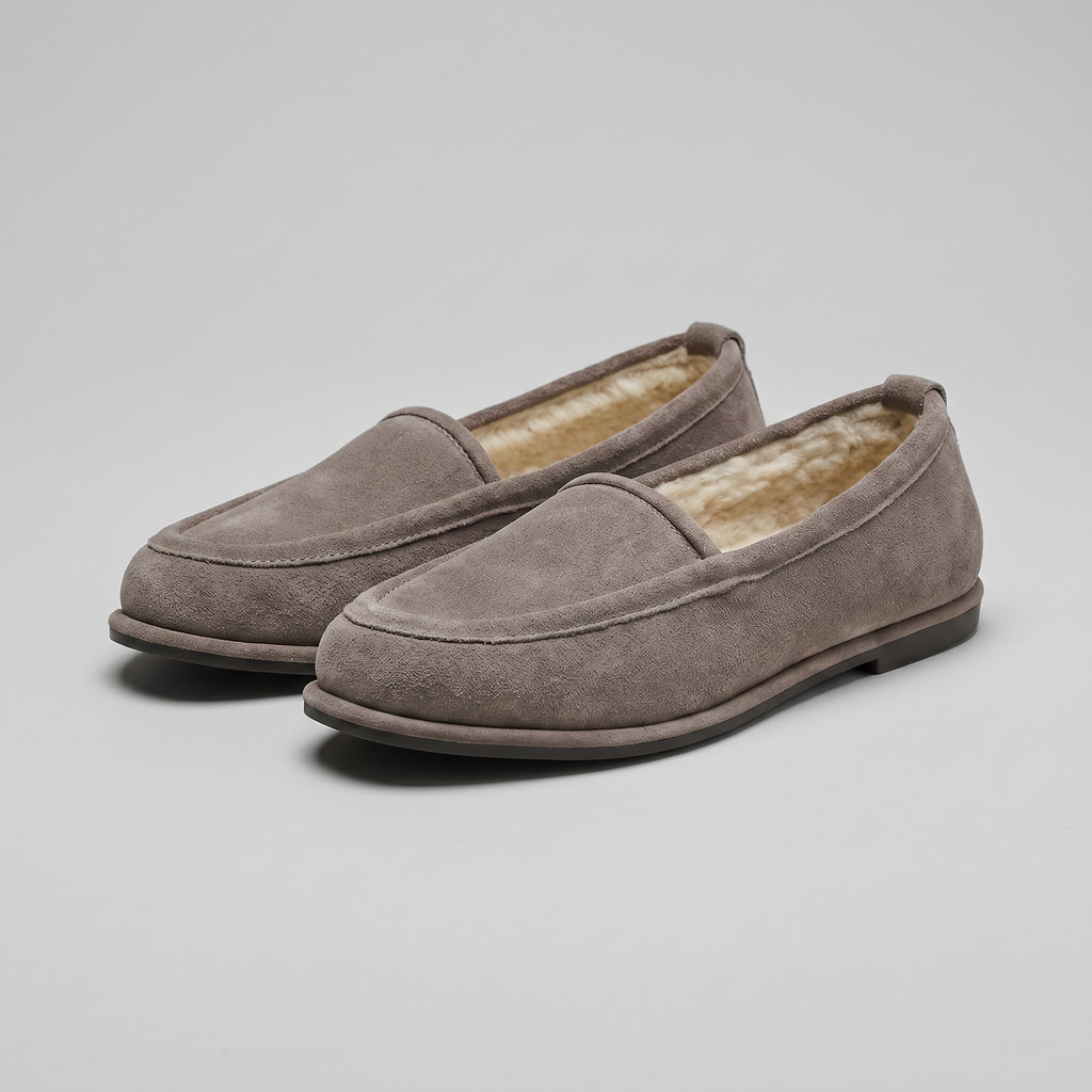Women’s Suede Fur Lined Loafers - Slip On Winter Flats