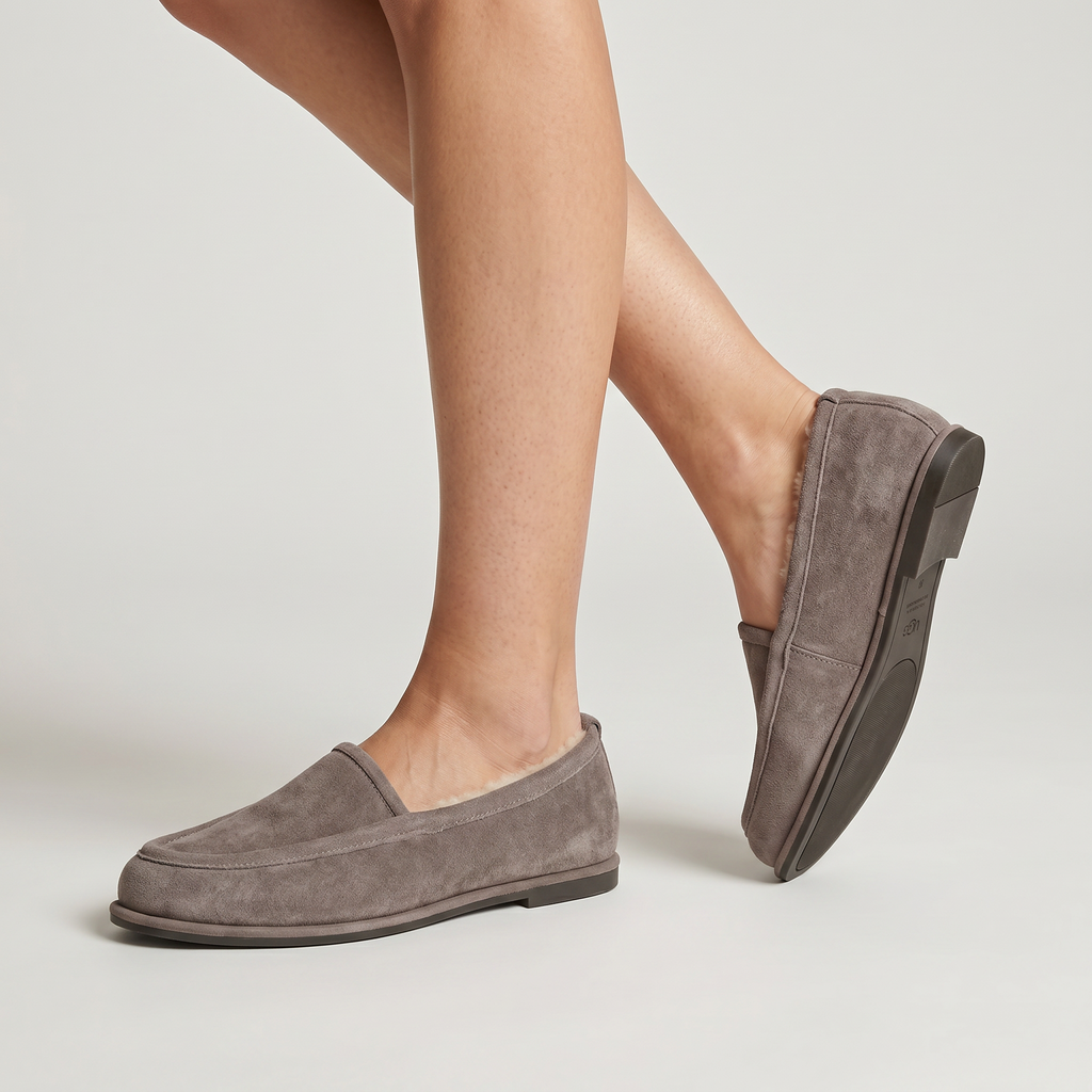Women’s Suede Fur Lined Loafers - Slip On Winter Flats
