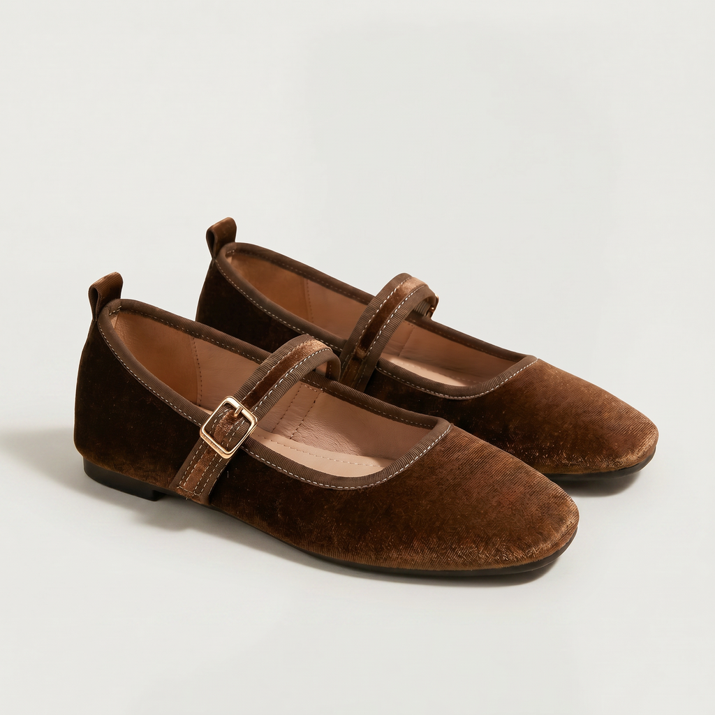 Women’s Low-Cut Square-Toe Flat Shoes - Buckle Strap Comfort Fit