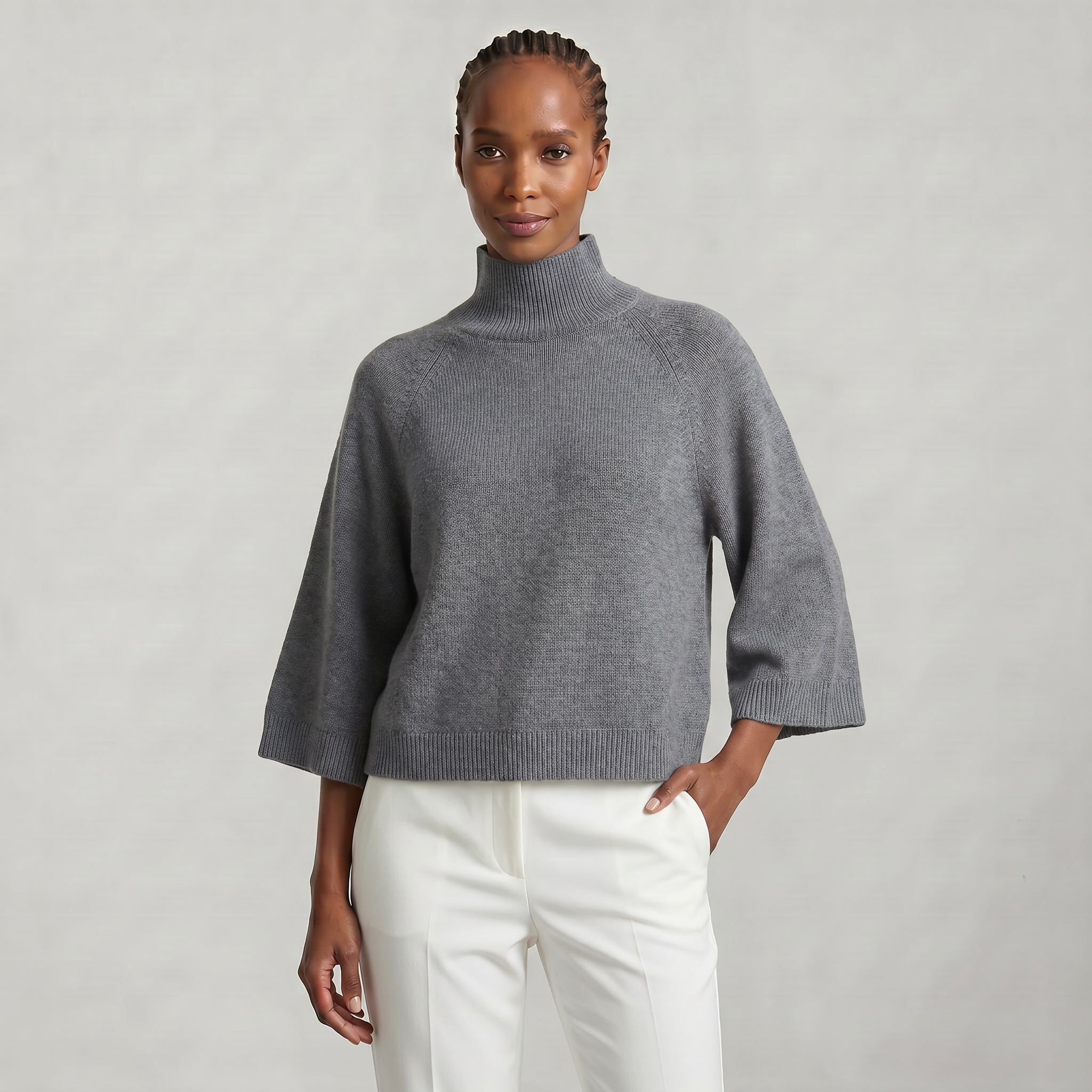 Women’s Turtleneck Sweater - Flared Sleeve Loose Fit Pullover