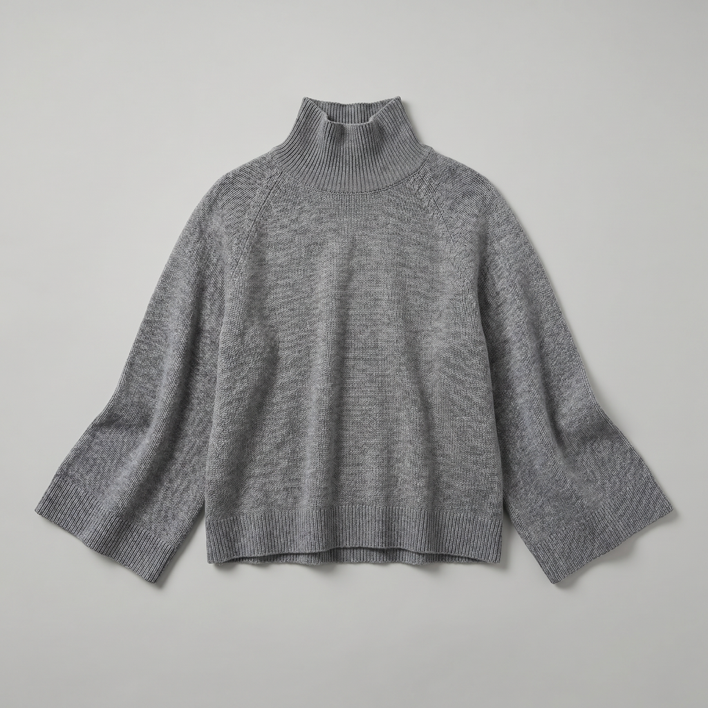Women’s Turtleneck Sweater - Flared Sleeve Loose Fit Pullover