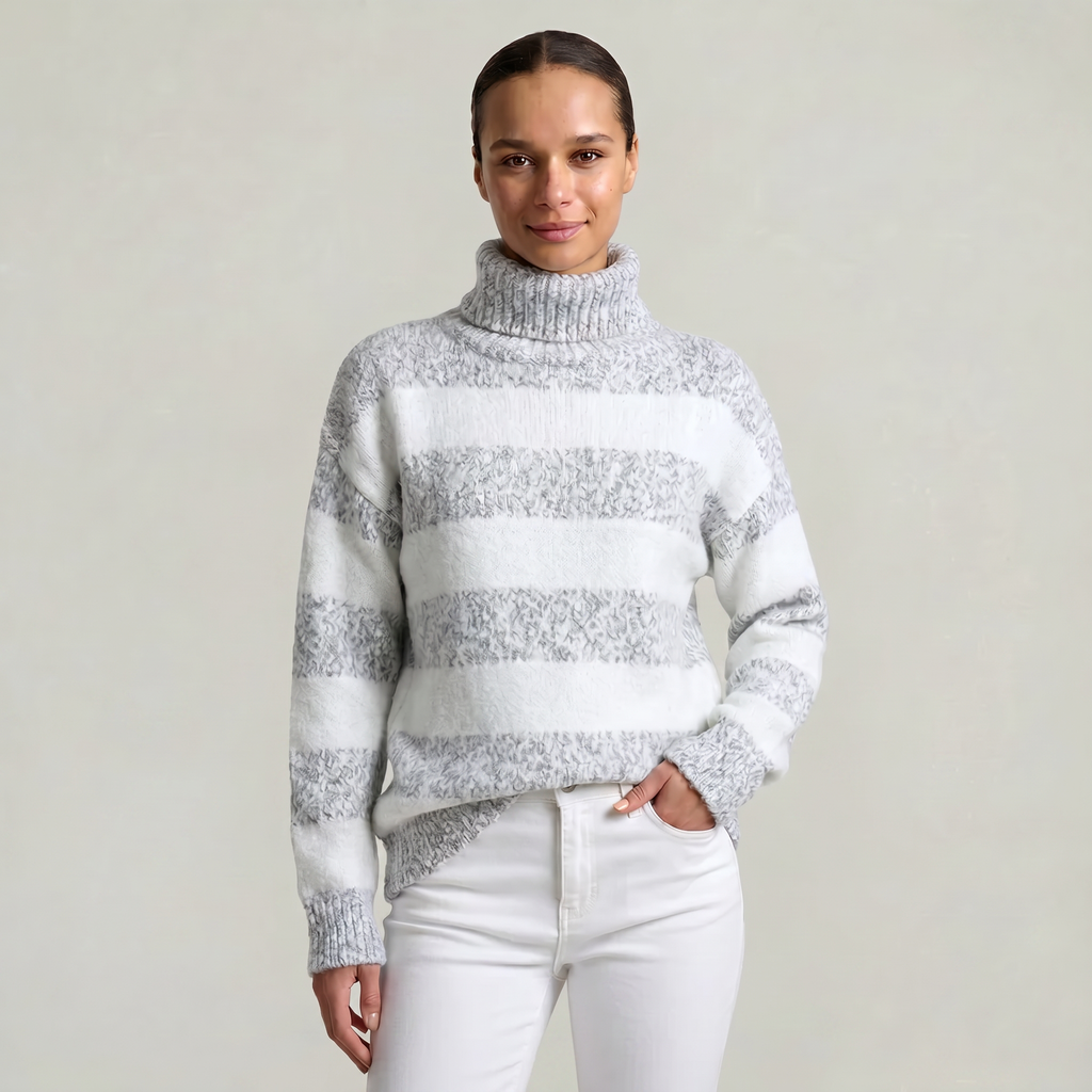 Women’s Turtleneck Sweater - Striped Loose Fit
