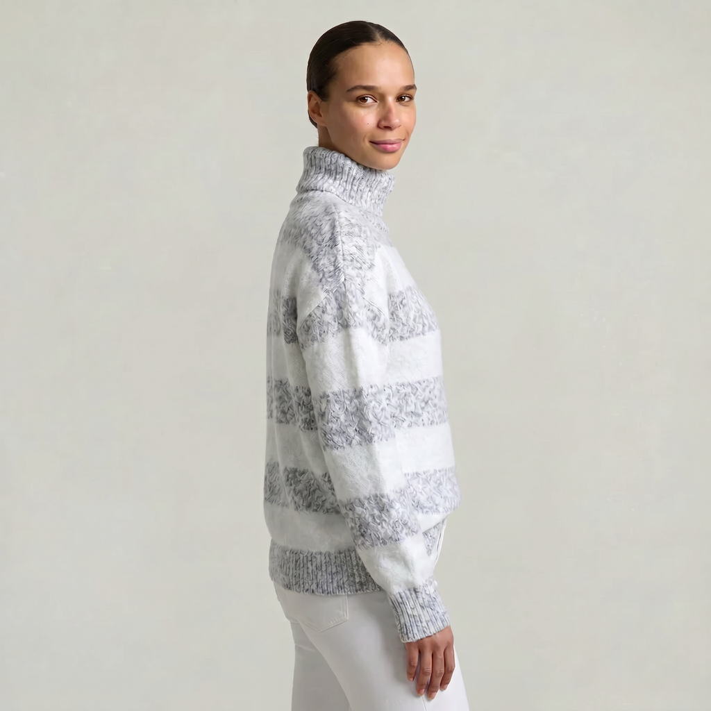 Women’s Turtleneck Sweater - Striped Loose Fit
