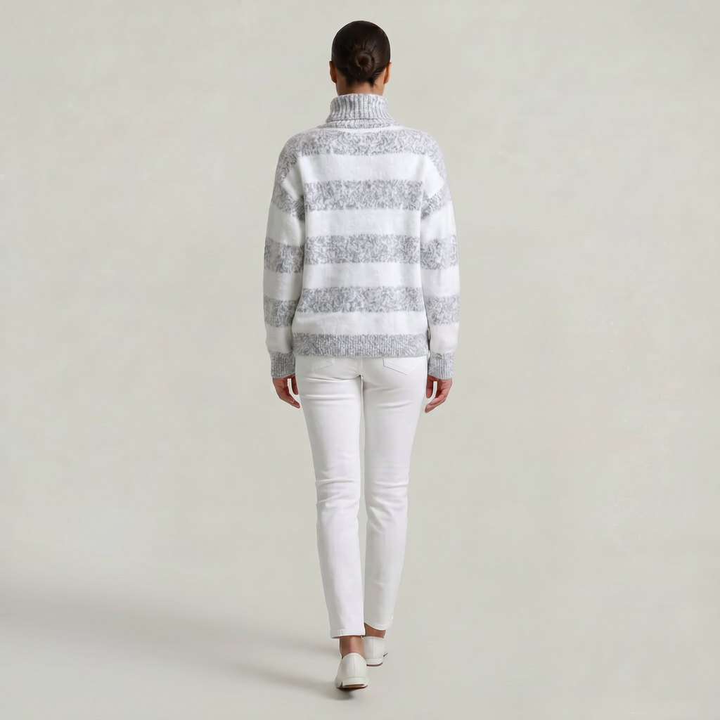Women’s Turtleneck Sweater - Striped Loose Fit