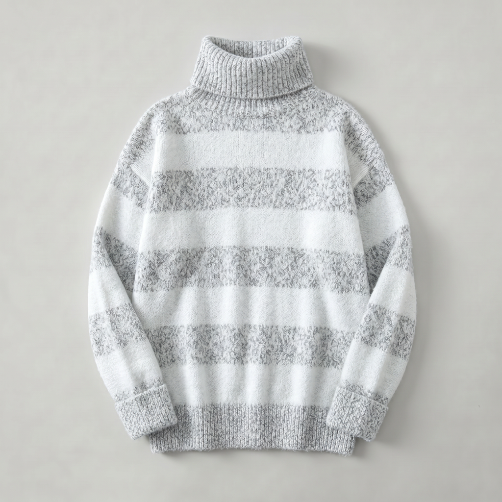 Women’s Turtleneck Sweater - Striped Loose Fit