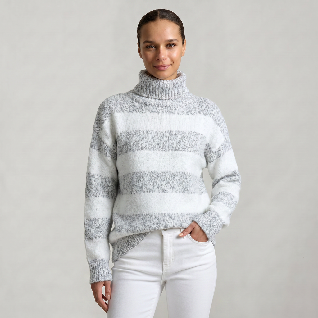 Women’s Turtleneck Sweater - Striped Loose Fit